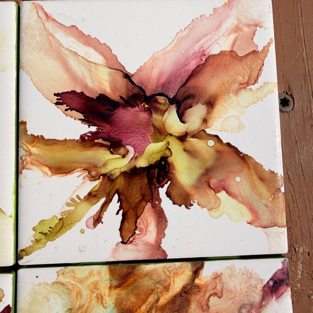 Abstract Floral Ceramic Coasters Set - Picture 5 of 8